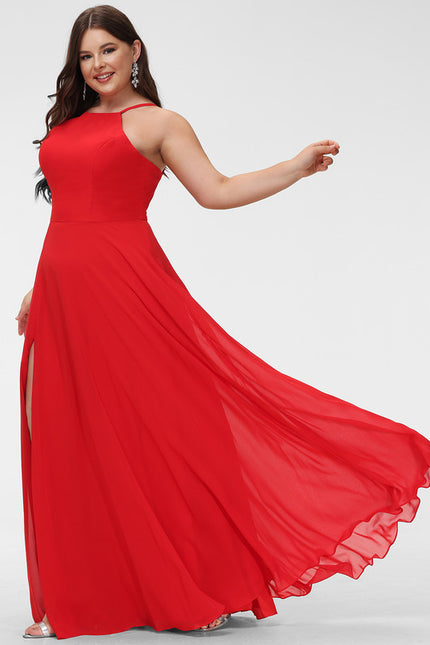 Trapèze col rond longueur ras du sol mousseline robe de demoiselle d'honneur - gallery 5