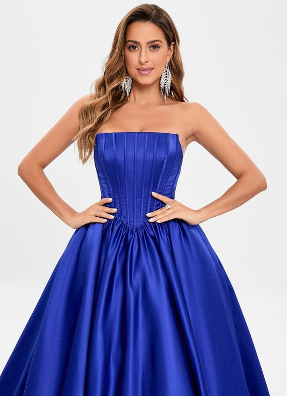 Princesse col droit longueur ras du sol satin robe de bal - gallery 4