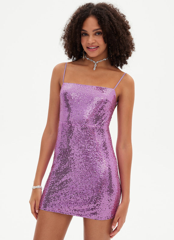 Fourreau col droit mini paillette robe de bal de promo avec paillettes