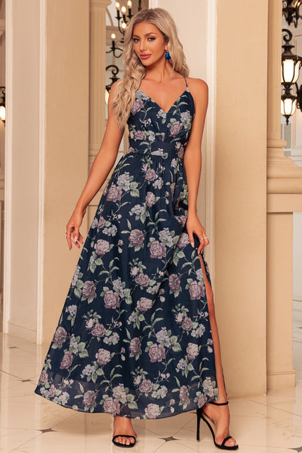 Robe fleurs imprimé fleur col v trapèze organza maxi - gallery 2
