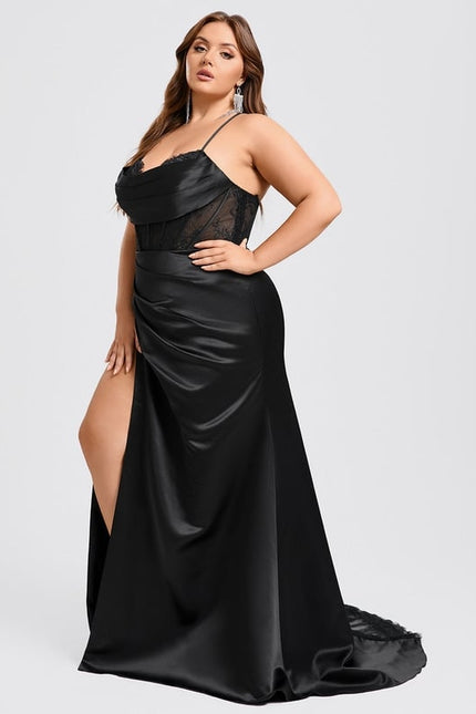 Sirène col cœur traîne balayage satin robe de bal - gallery 6