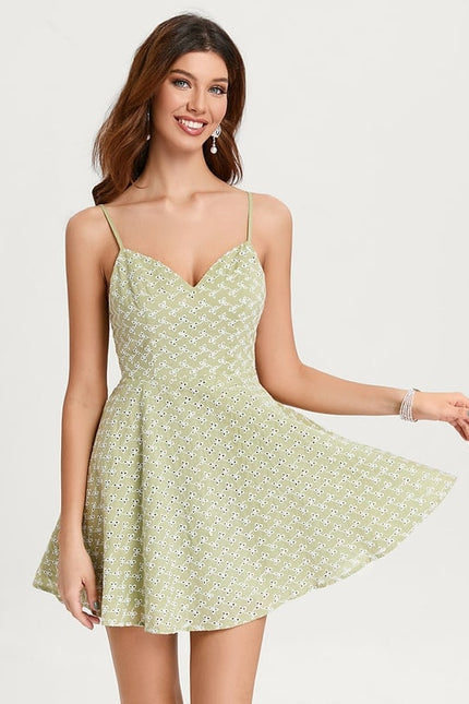 Trapèze col v mini coton robe de bal de promo avec nœud