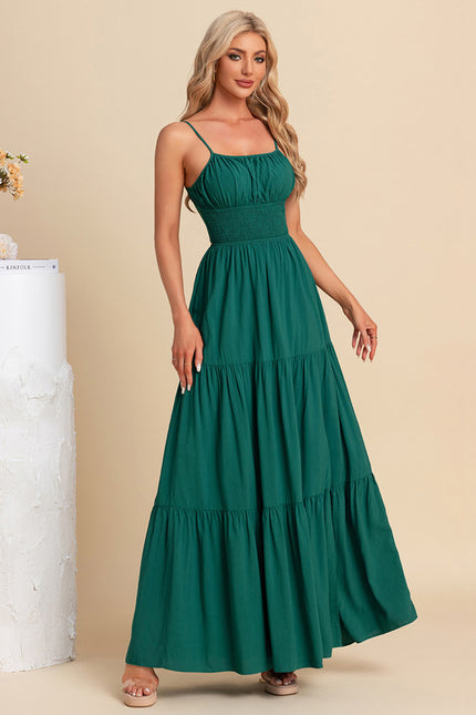 Robe plissée col carré trapèze polyester maxi - gallery 6