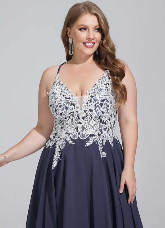 Trapèze col v court mousseline robe de bal de promo avec paillettes perles - gallery 7