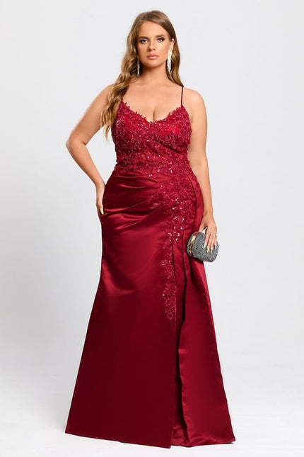 Fourreau col v longueur ras du sol satin robe de bal avec paillettes - gallery 9