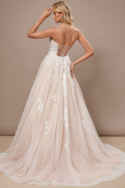 Princesse col carré traîne balayage tulle dentelle robe de mariée - gallery 7