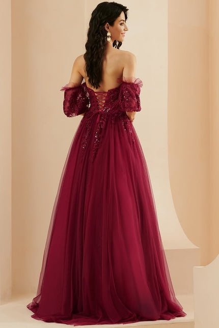Princesse col cœur traîne balayage tulle robe de bal avec paillettes - gallery 5
