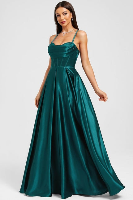Trapèze col cœur longueur ras du sol satin extensible robe de bal - gallery 4
