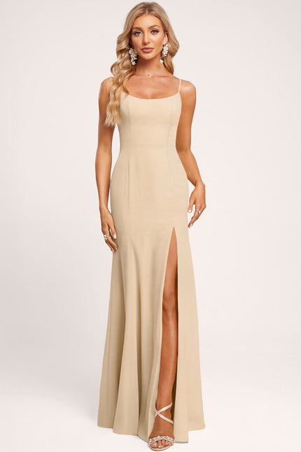 Trapèze col rond longueur ras du sol mousseline robe de demoiselle d'honneur - gallery 4