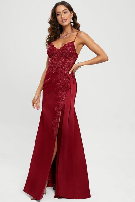 Fourreau col v longueur ras du sol satin robe de bal avec paillettes - gallery 6