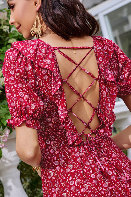Robe imprimé fleur col rond trapèze rayonne mini - gallery 5