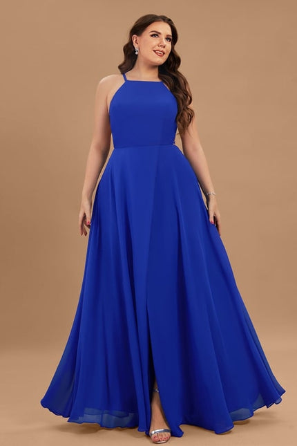 Trapèze col rond longueur ras du sol mousseline robe de demoiselle d'honneur - gallery 8