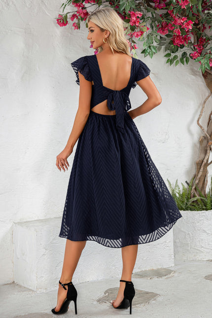 Robe à volants jacquard col v trapèze mousseline jacquard midi - gallery 8