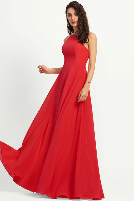 Trapèze col rond longueur ras du sol mousseline robe de demoiselle d'honneur - gallery 2