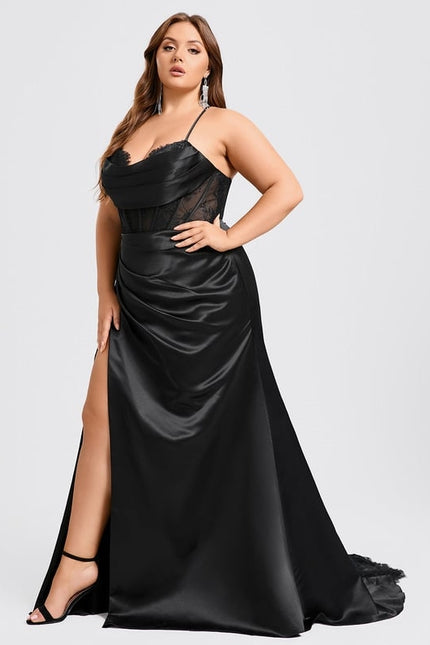 Sirène col cœur traîne balayage satin robe de bal - gallery 8