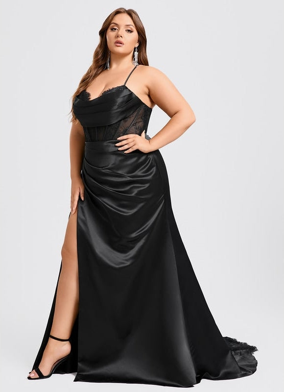 Sirène col cœur traîne balayage satin robe de bal - gallery 8