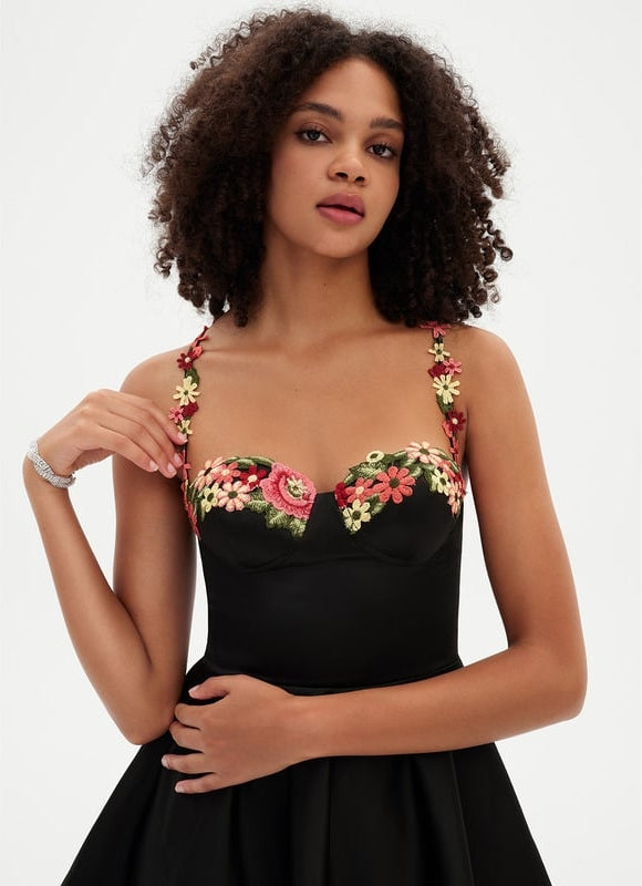 Trapèze col cœur court mini satin robe de bal de promo avec broderie - gallery 5