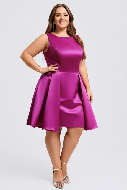 Trapèze col rond court satin robe de bal de promo - gallery 9