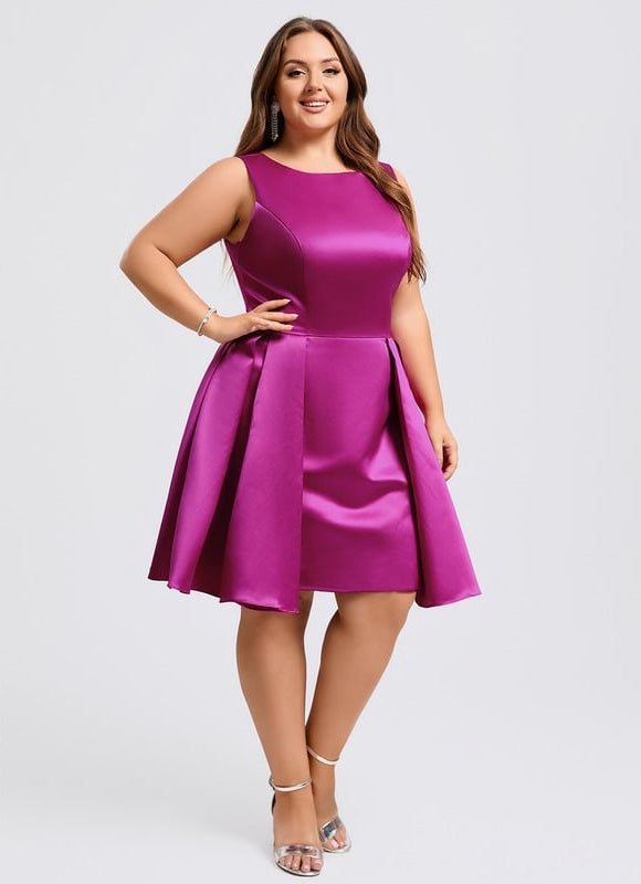 Trapèze col rond court satin robe de bal de promo - gallery 9