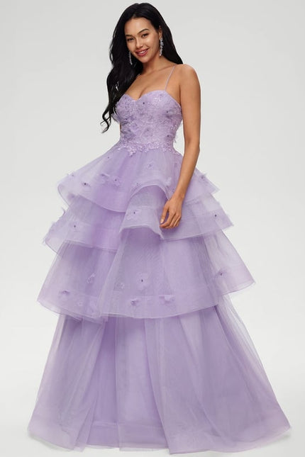 Princesse col cœur longueur ras du sol tulle robe de bal avec paillettes perles - gallery 3