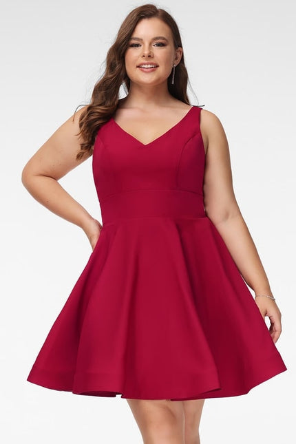 Trapèze col v court crêpe extensible robe de bal de promo - gallery 8