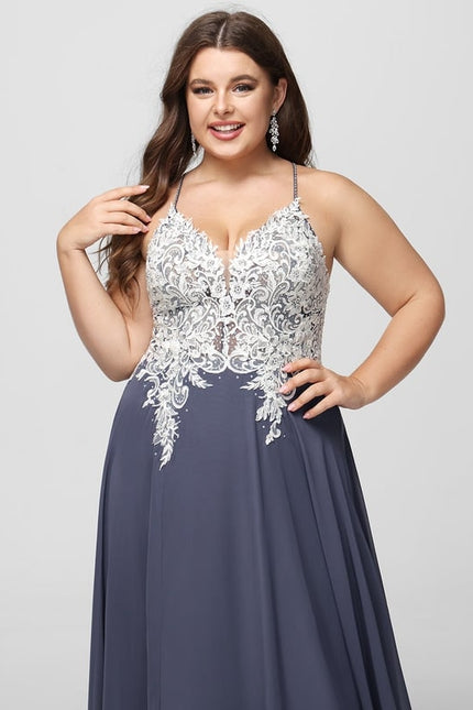 Trapèze col v longueur ras du sol mousseline robe de bal avec perles paillettes - gallery 7