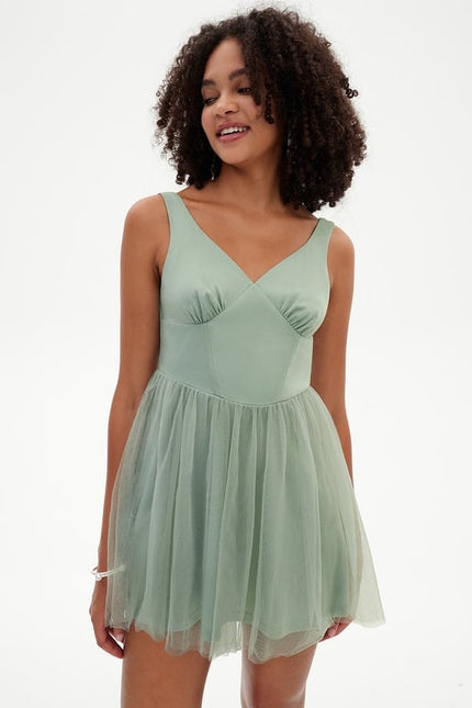 Trapèze col v mini tulle robe de bal de promo - gallery 6