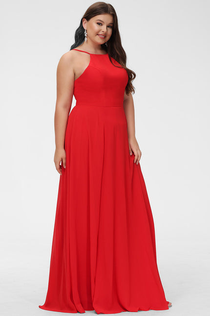 Trapèze col rond longueur ras du sol mousseline robe de demoiselle d'honneur - gallery 8