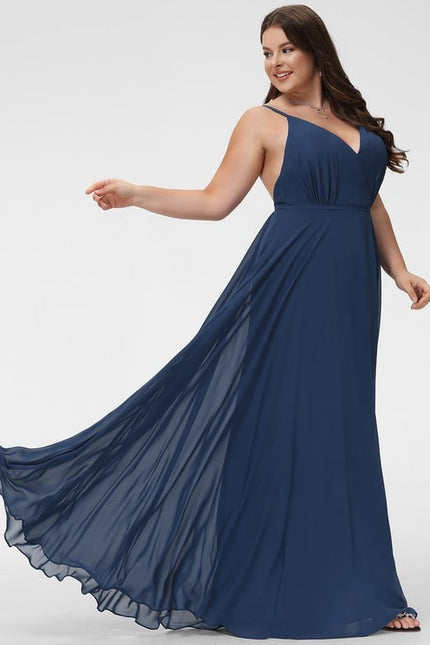 Trapèze col v longueur ras du sol mousseline robe de bal - gallery 7