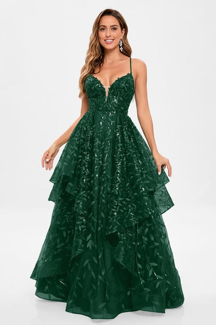 Princesse col v longueur ras du sol dentelle floral robe de bal avec paillettes