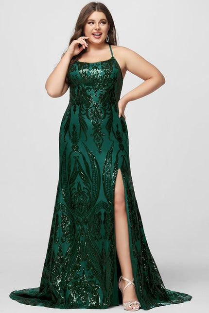 Sirène col rond traîne balayage paillette robe de bal avec paillettes - gallery 5