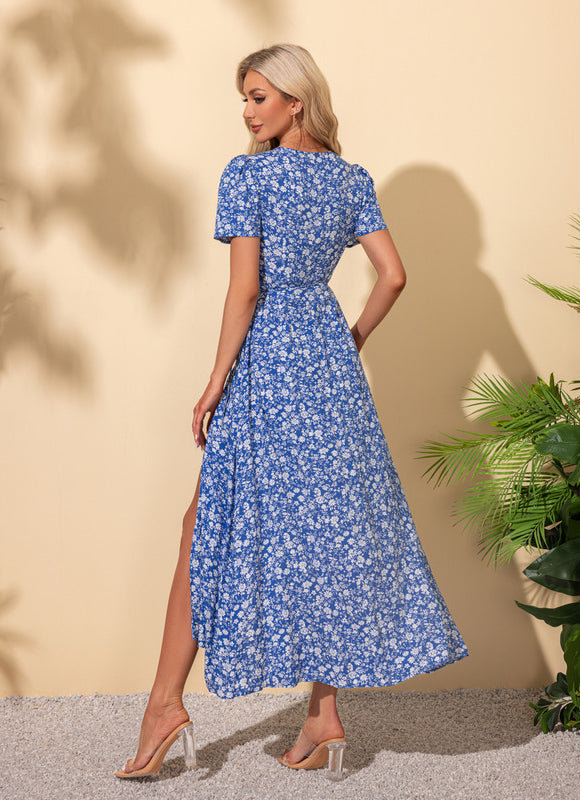 Robe imprimé fleur col v trapèze rayonne maxi - gallery 4