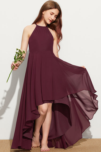 Trapèze licou asymétrique mousseline robe de demoiselle d'honneur - junior