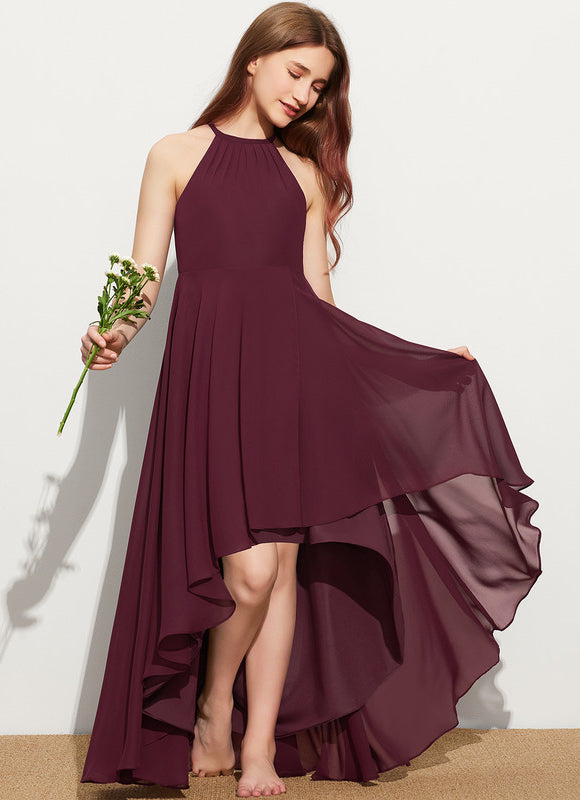 Trapèze licou asymétrique mousseline robe de demoiselle d'honneur - junior