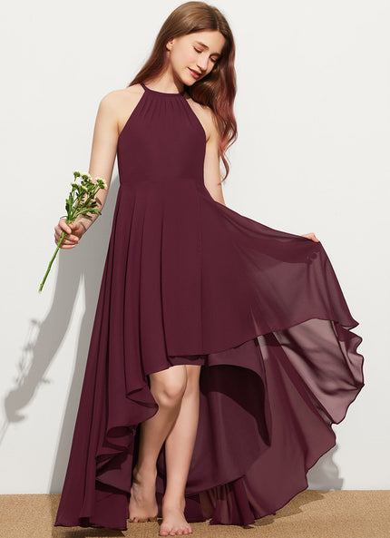 Trapèze licou asymétrique mousseline robe de demoiselle d'honneur - junior