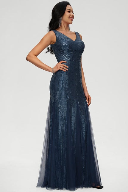 Fourreau col v longueur ras du sol paillette robe de bal - gallery 1