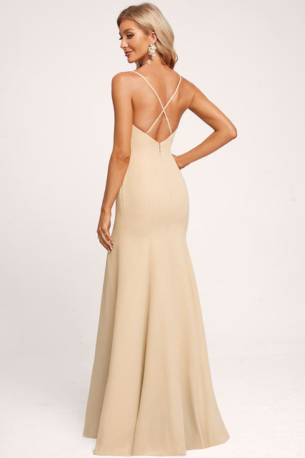 Trapèze col rond longueur ras du sol mousseline robe de demoiselle d'honneur - gallery 2