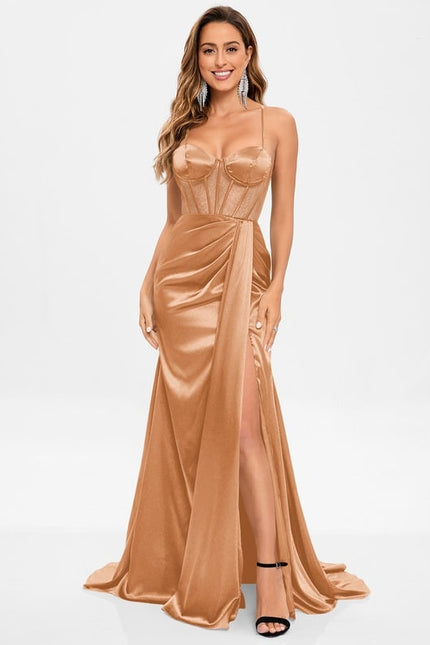 Sirène col cœur traîne balayage satin extensible robe de bal - gallery 9