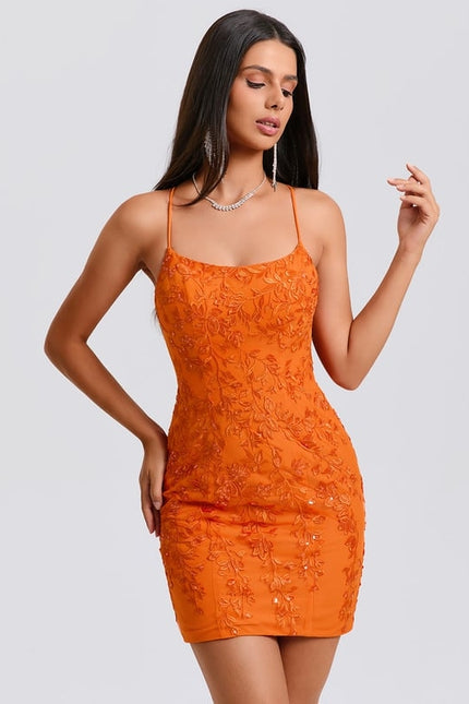Moulante col rond mini dentelle robe de bal de promo avec paillettes - gallery 2