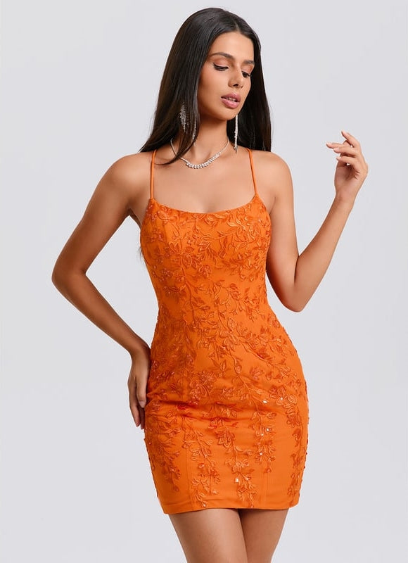 Moulante col rond mini dentelle robe de bal de promo avec paillettes - gallery 2