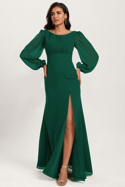 Sirène col rond longueur ras du sol mousseline robe de demoiselle d'honneur - gallery 1