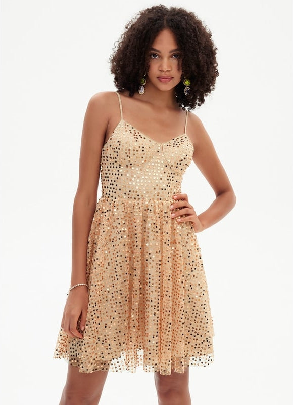 Trapèze col v court paillette robe de bal de promo avec paillettes - gallery 6