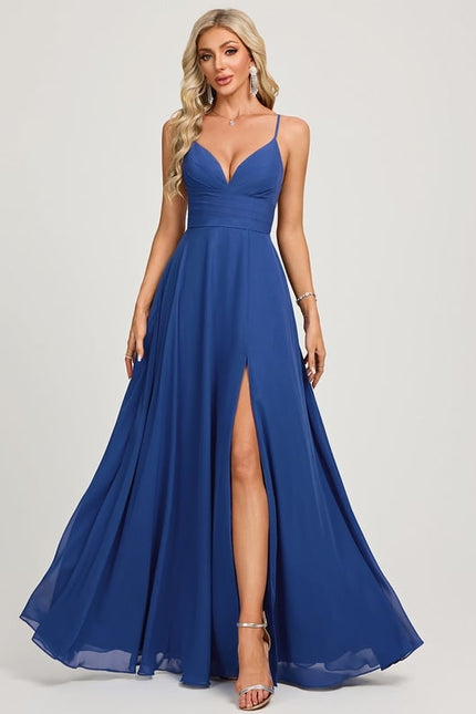 Trapèze col v longueur ras du sol mousseline robe de bal avec plissée