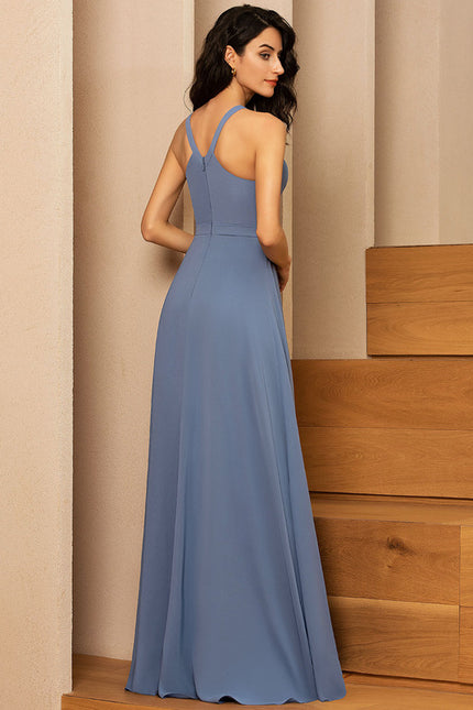 Trapèze col rond longueur ras du sol mousseline robe de demoiselle d'honneur - gallery 3