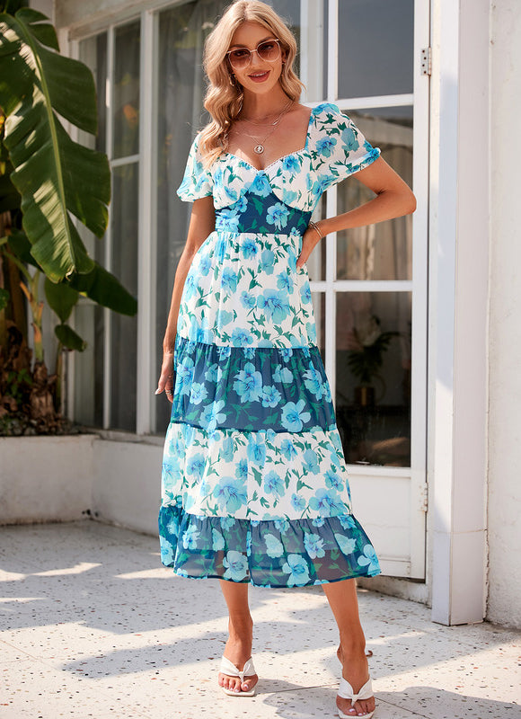 Robe imprimé fleur col cœur trapèze mousseline midi - gallery 7