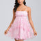 Trapèze col droit mini dentelle robe de bal de promo avec nœud fleurs