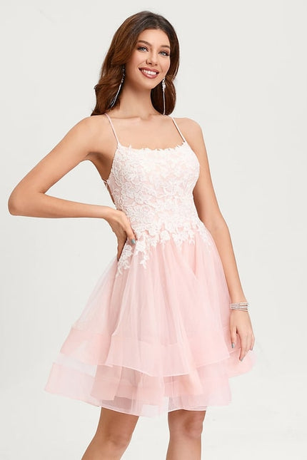 Princesse col rond court tulle robe de bal de promo - gallery 2