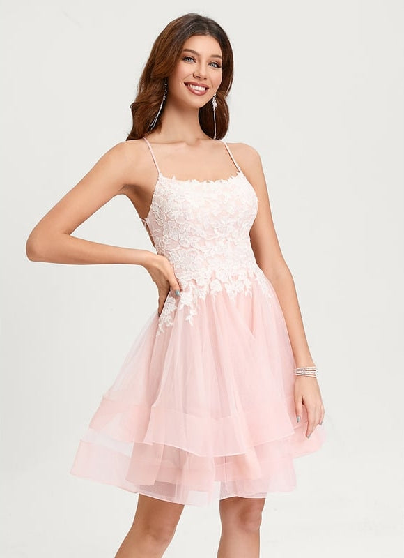 Princesse col rond court tulle robe de bal de promo - gallery 2