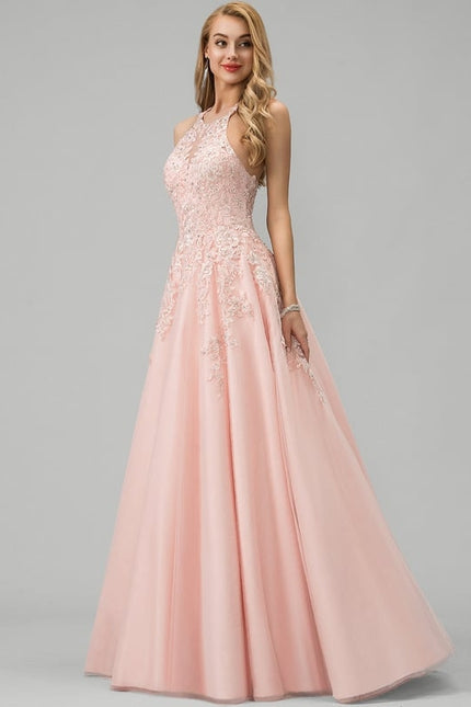 Princesse col rond longueur ras du sol tulle robe de bal avec perles paillettes - gallery 2