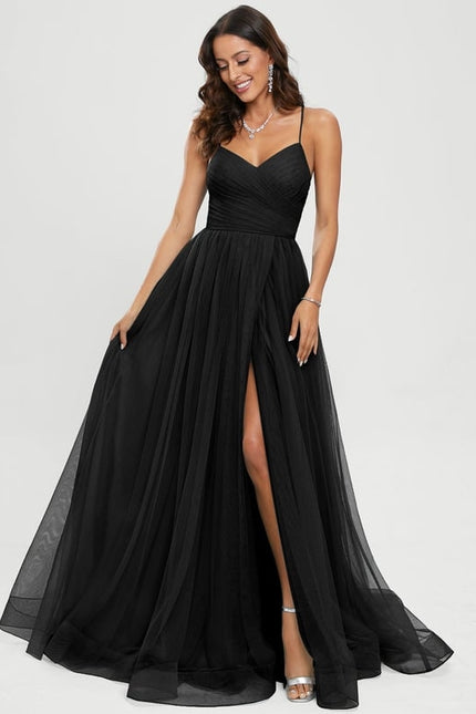 Princesse col v traîne balayage tulle robe de bal - gallery 4